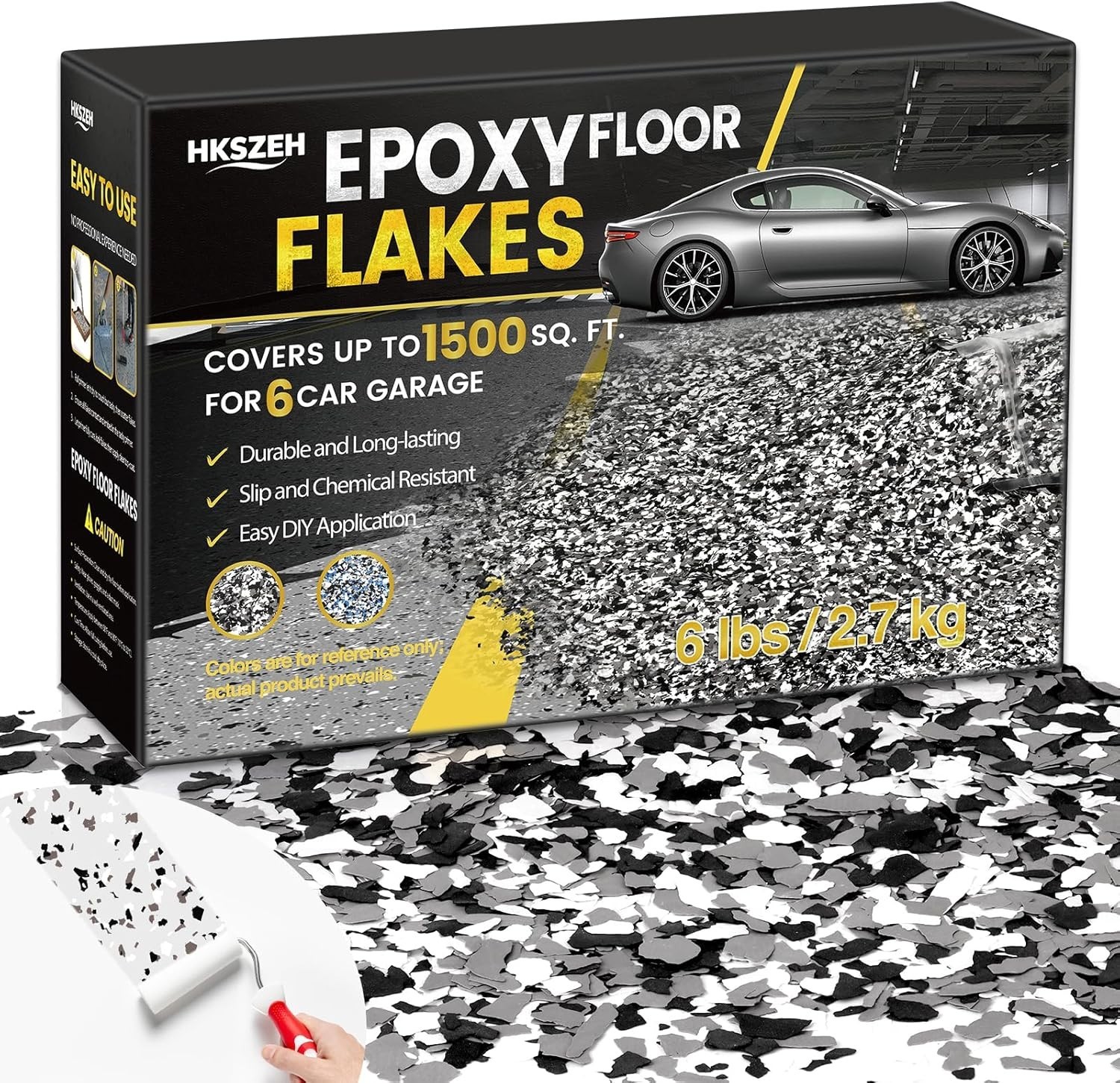 6lbs Epoxy Floor Flakes Black Gray White 3-5mm Blend Decorative Color Chips