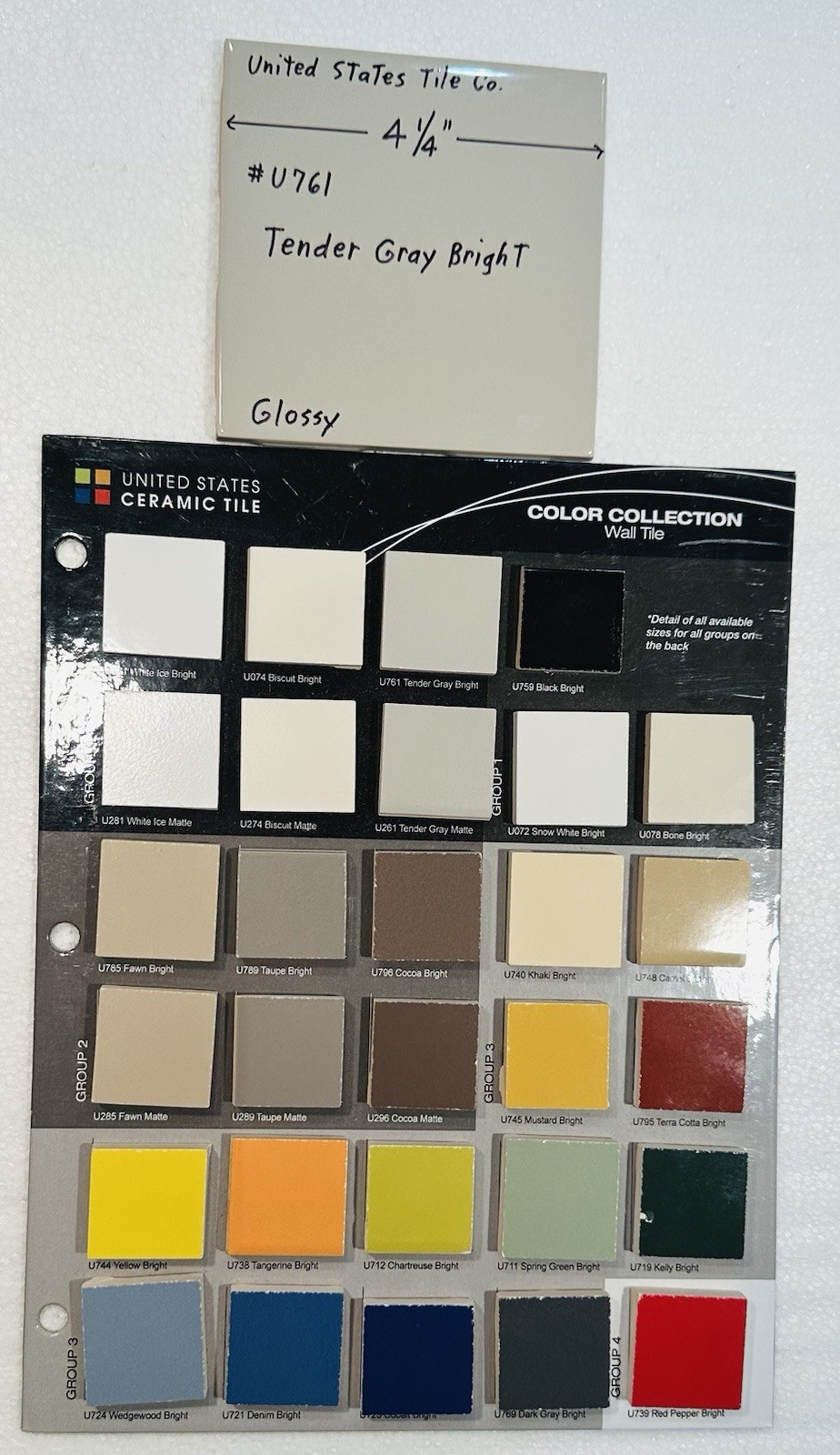 1 pc. Tender Gray: 4-1/4″ Glossy Ceramic Tile by United States Tile Co. #U-761