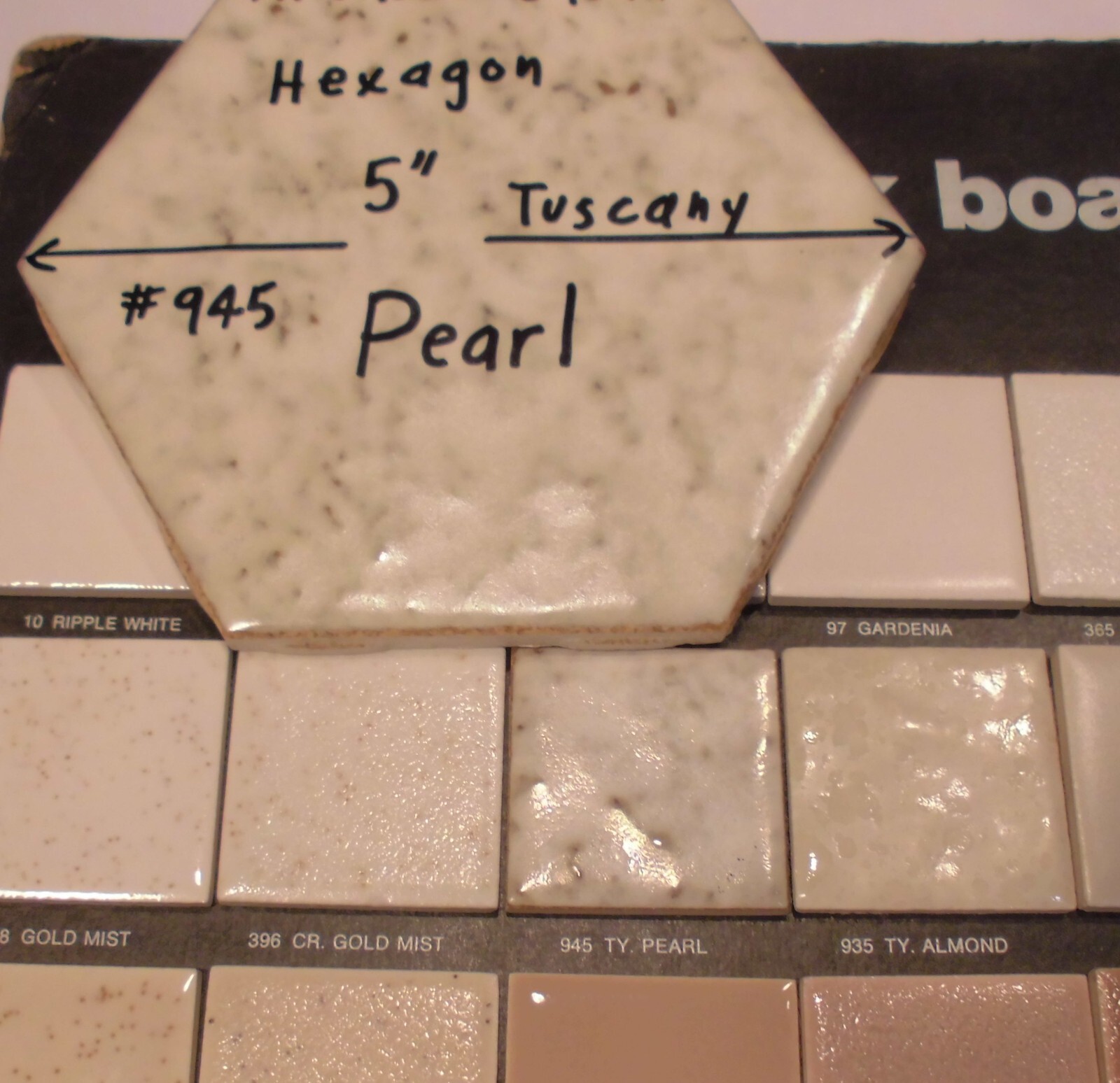 1 pc. Pearl #945 Ceramic 5″ Tile: Tuscany Glaze by American Olean, Hexagon, NOS