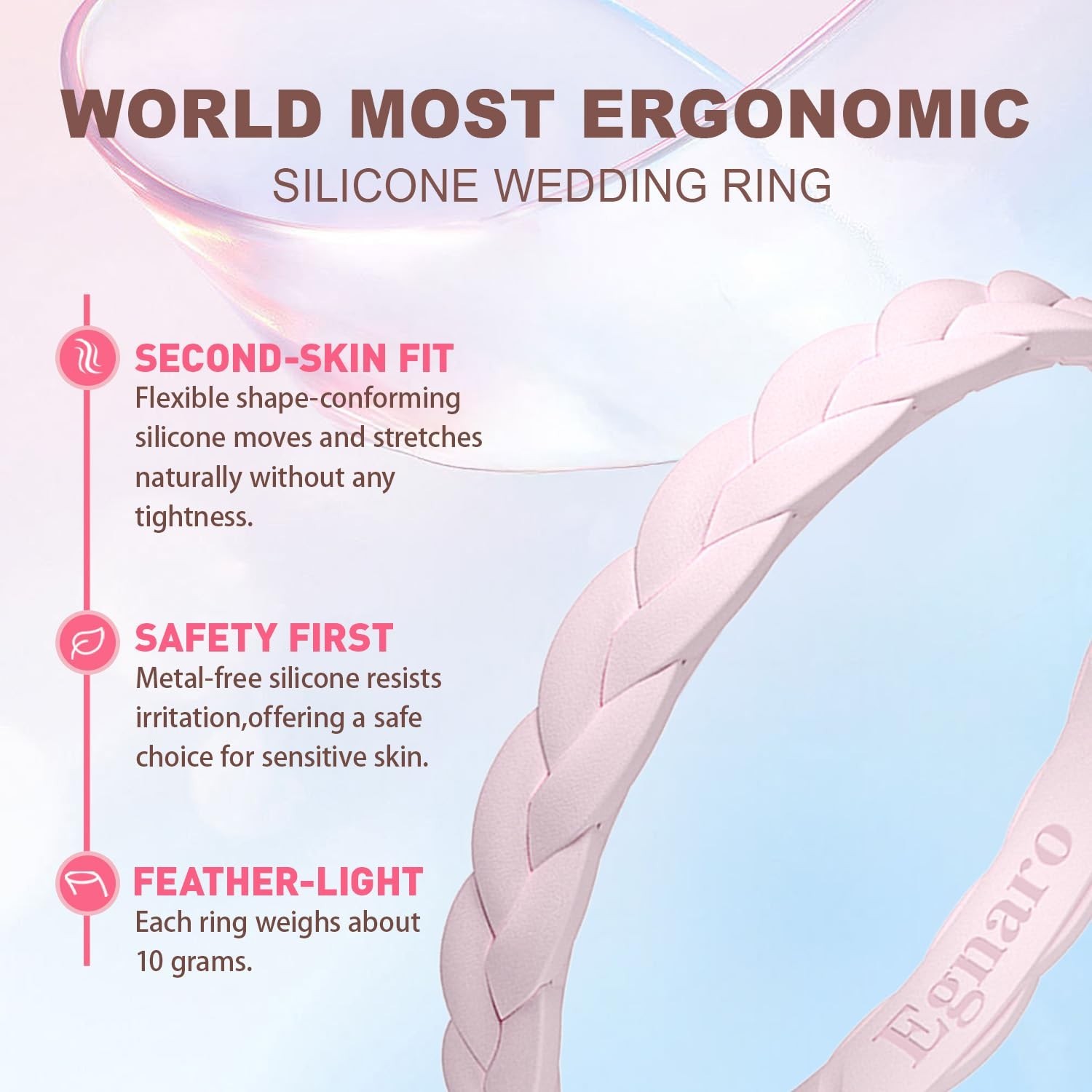 Egnaro Thin Silicone Anniversary Rings:2.5mm Wide – 2mm Thick Woven Design St…