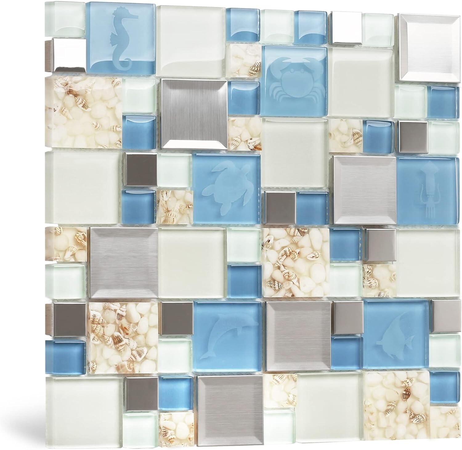 Blue Sea Glass Tile Backsplash Beach Style Mosaic Tiles Real Seashell Inside …