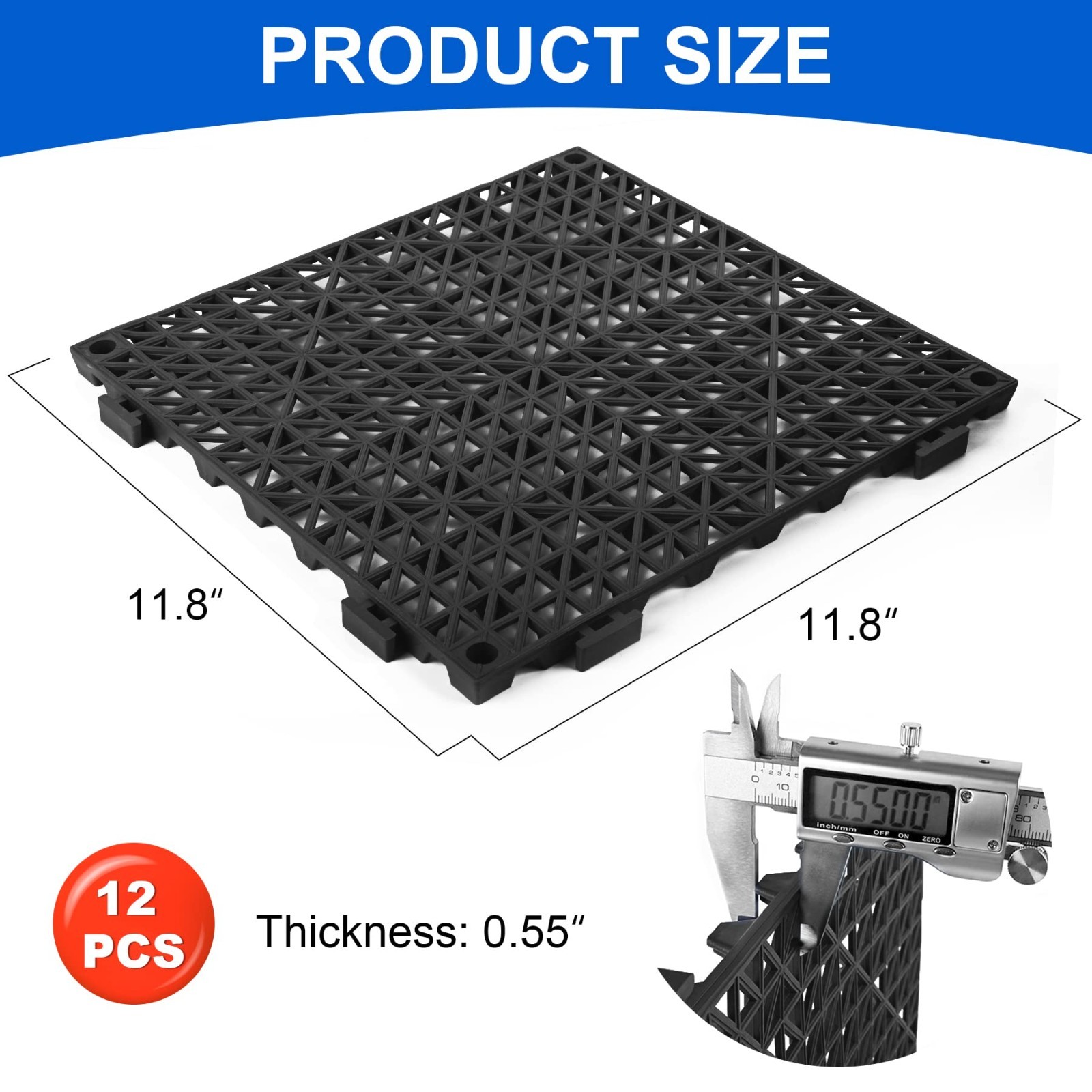 12 Pack Non-Slip Modular Rubber Floor Tiles 11.8″ for Deck, Pool, Patio, Indoor