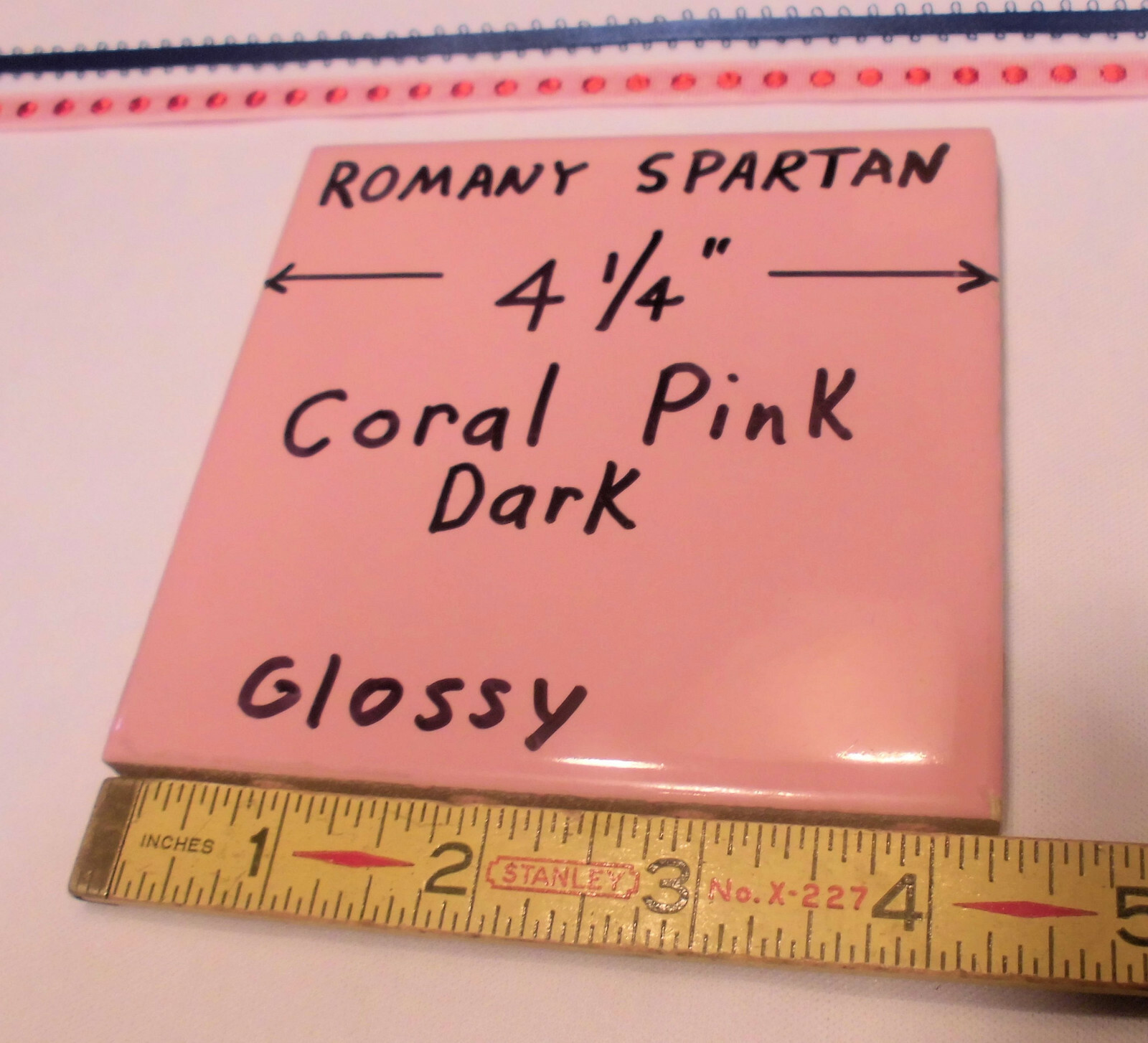 1pc. *Dark Coral Pink* 4-1/4″ Glossy Ceramic Tile; Romany Co. made 1940’s