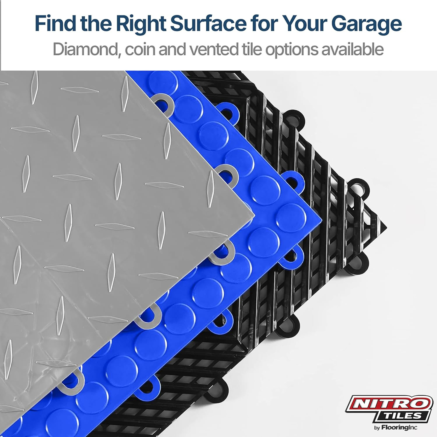 Heavy Duty Nitro Tiles 12″ Interlocking Garage Flooring, Gunmetal, 52-Pack