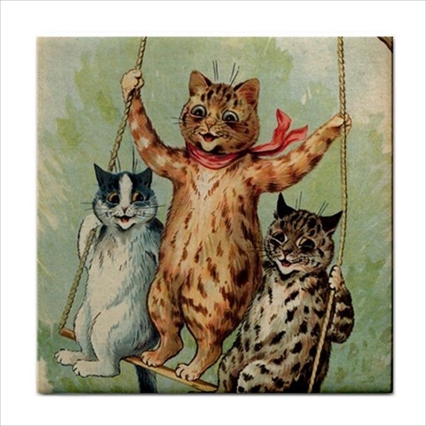 Cats On Swing Vintage Style Home Decor Art Border Backsplash Ceramic Craft Tile