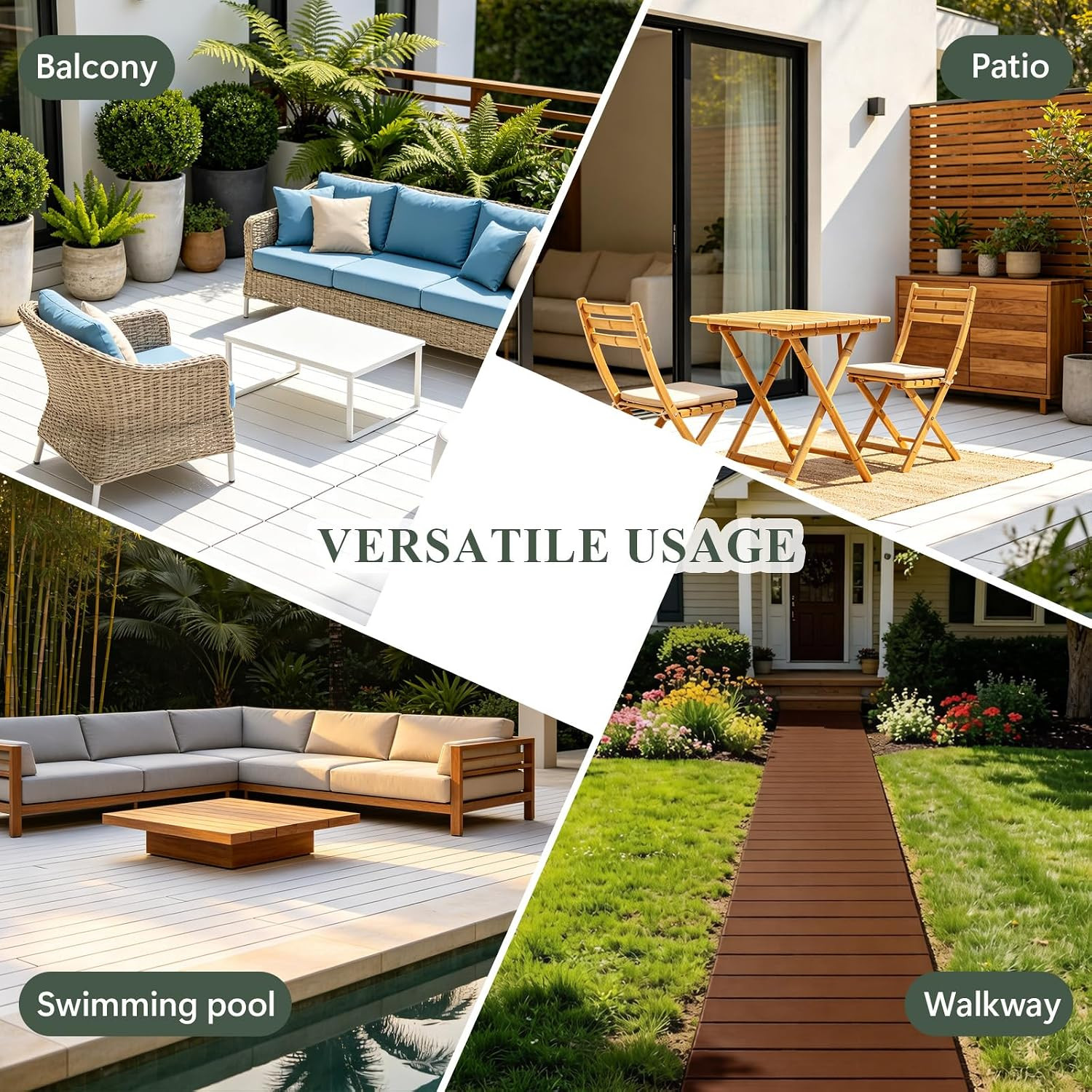 Plastic Interlocking Deck Tiles, Outdoor Patio Flooring 22 Sq Ft | Wood-Look Tex