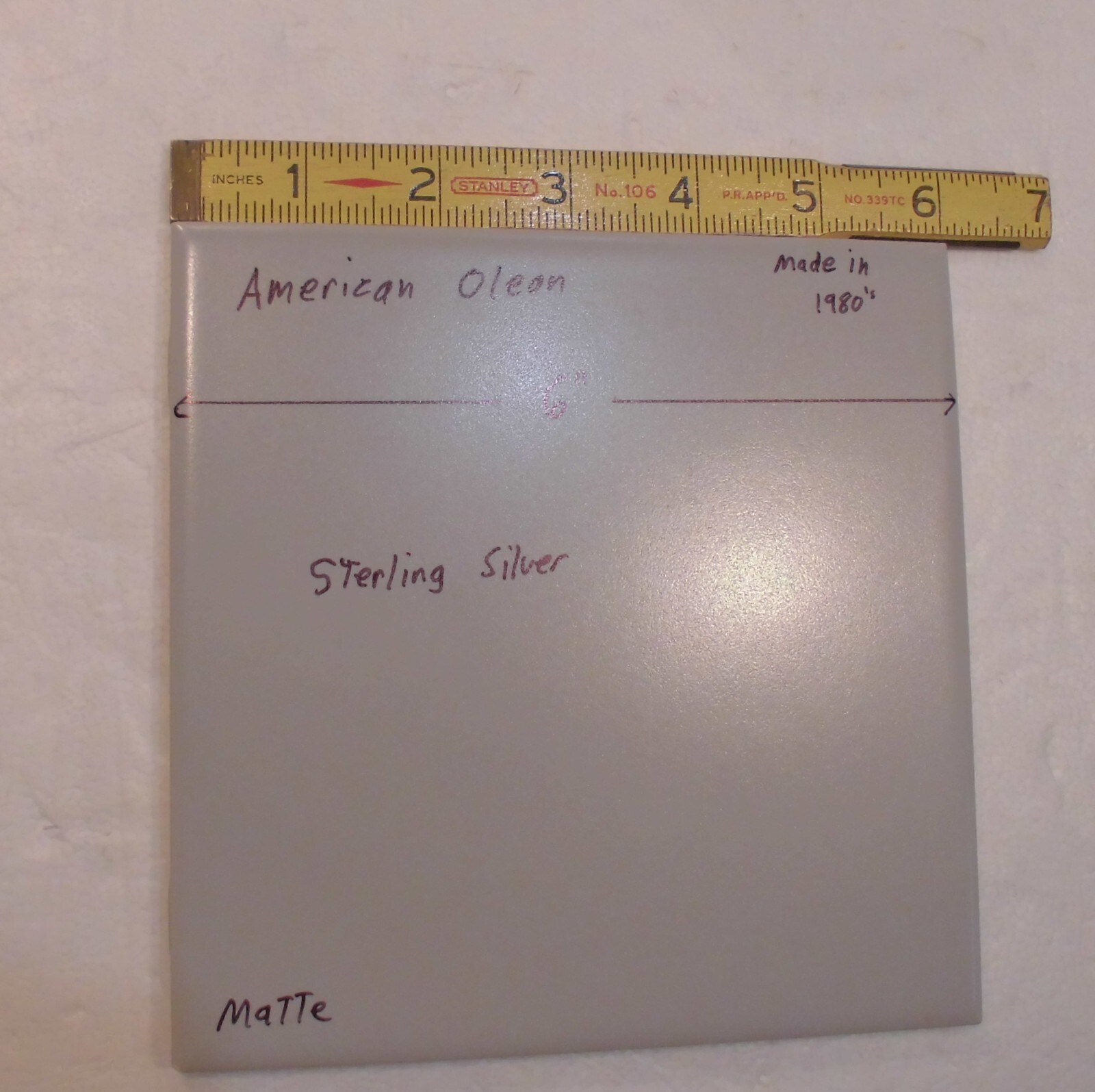 1 pc. 6″ X 6″ Matte Ceramic Tiles *Sterling Silver Gray* American Olean, NEW