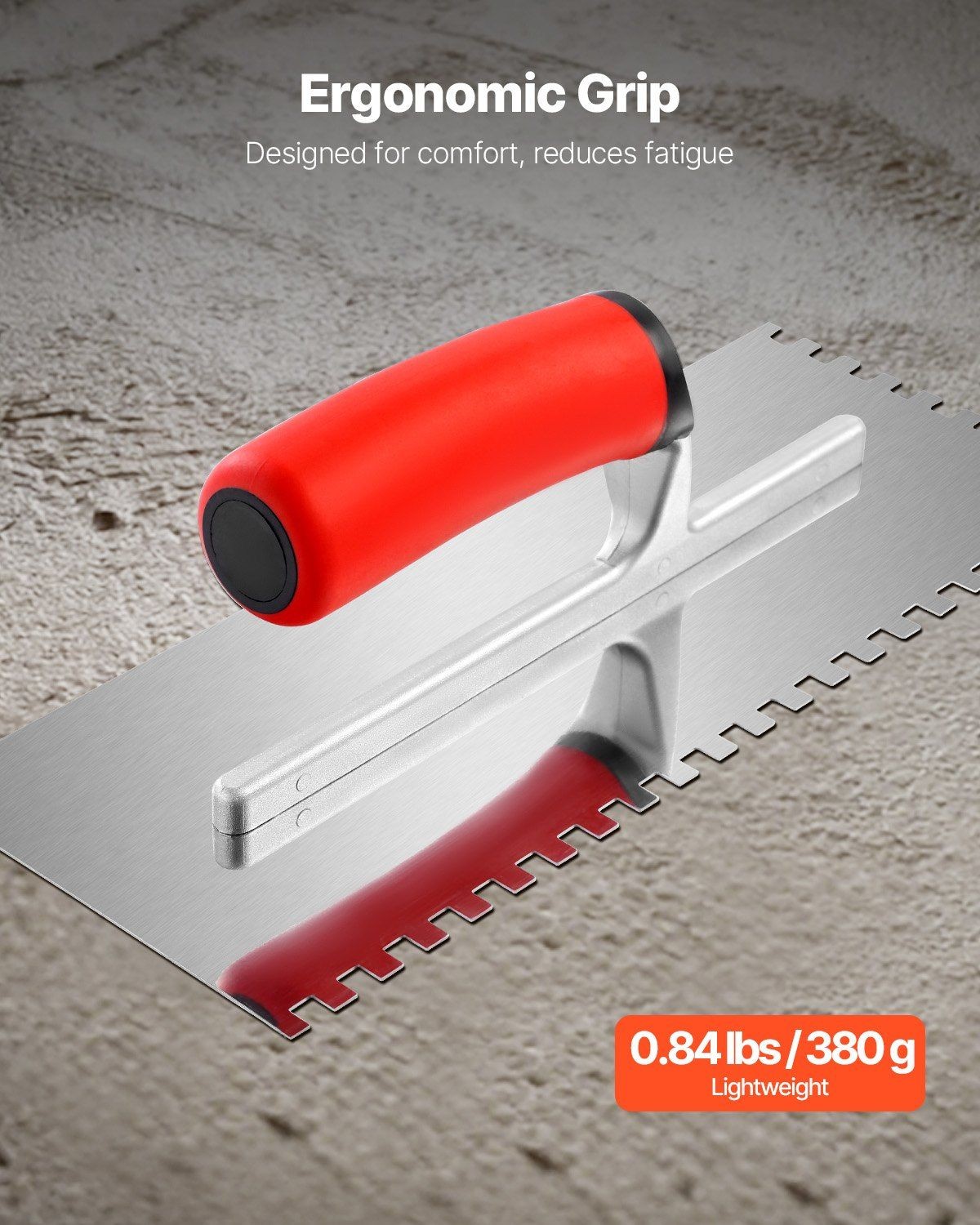Square-Notch Trowel 10.9×4.4in, 0.6mm 420-Grade SS, For Tile Grout & Mortar
