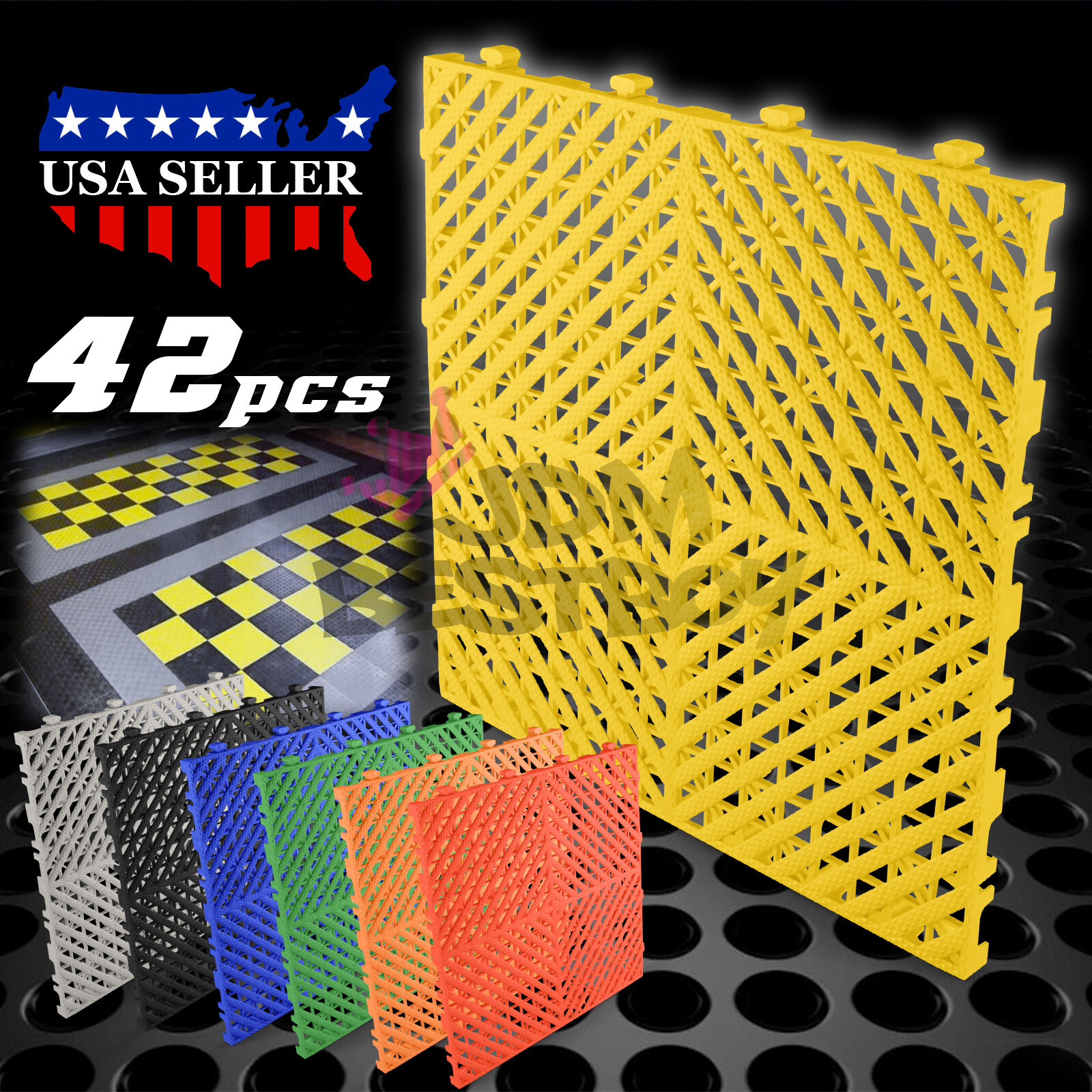 42pcs 16″x16″ Garage Floor Mat Perforated Flooring Tile Auto Shop Interlocking