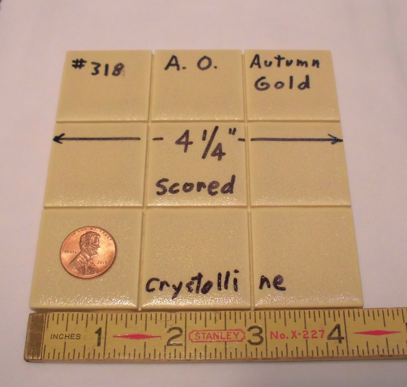 1 pc. 4-1/4″ Ceramic Tile *Autumn Gold* Scored 9ths: Crystalline, American Olean