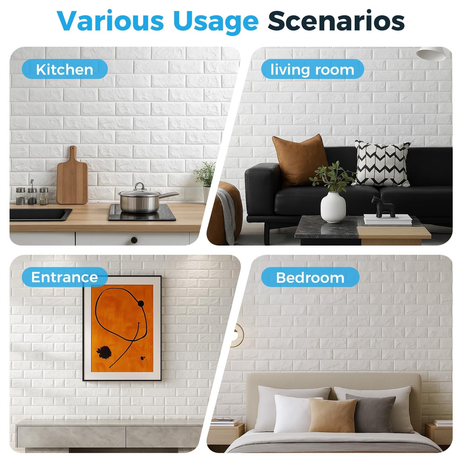 30 Pcs 3D Wall Panels, White Brick Printable 3D Wallpaper Stick and Peel, Sel…