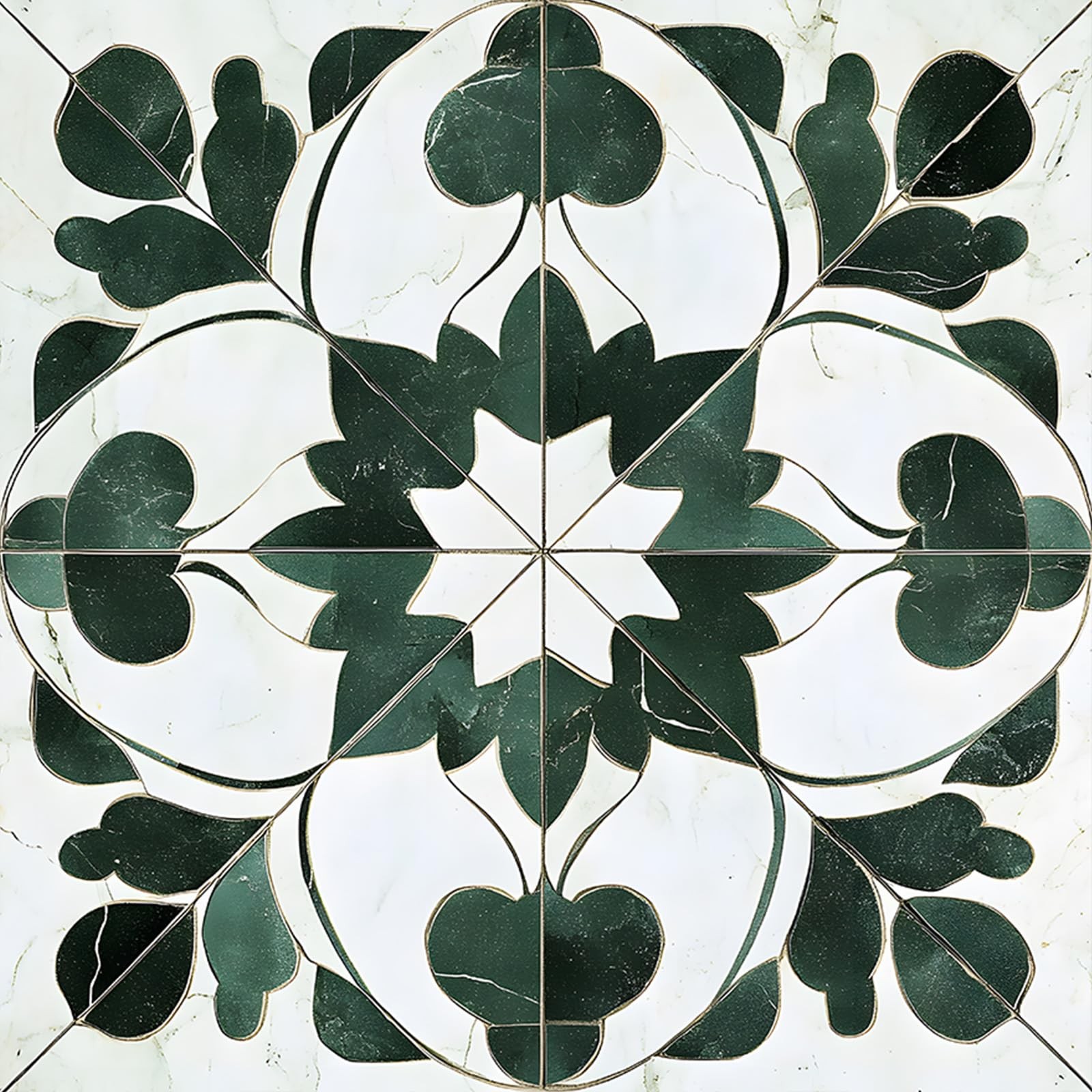 Peel and Stick Vinyl Floor Tiles, 11.8″x11.8″ Green Leaf Geometric Pattern, 1…