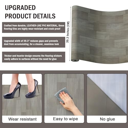 Vinyl Flooring Roll 32 Sq.Ft | 3’4″W X 9’10″L, PVC Leather-Like Linoleum Floor C