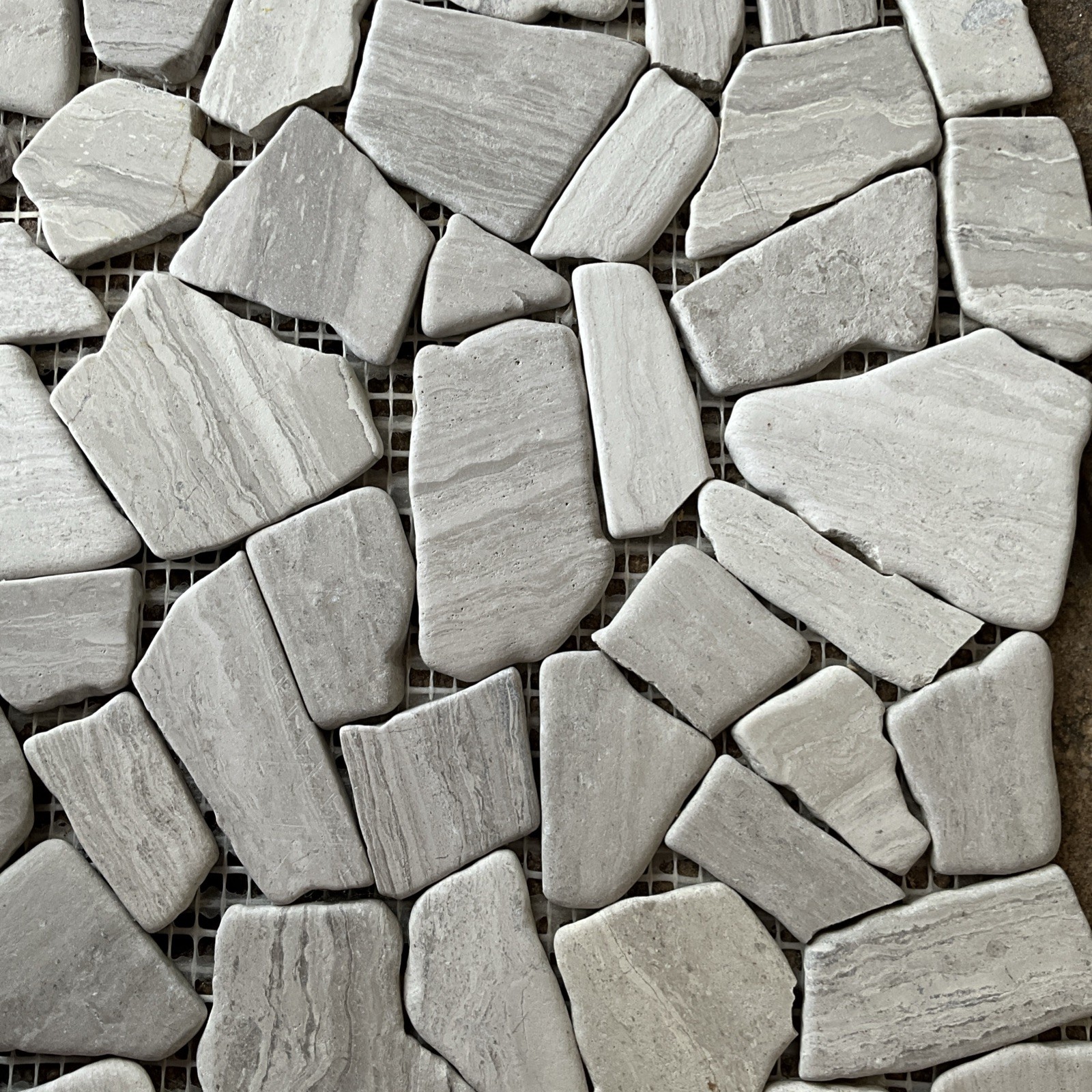White Wood Limestone Mosaic Pebble Stone Tile Mesh Mounted. 1.5 Sq Ft