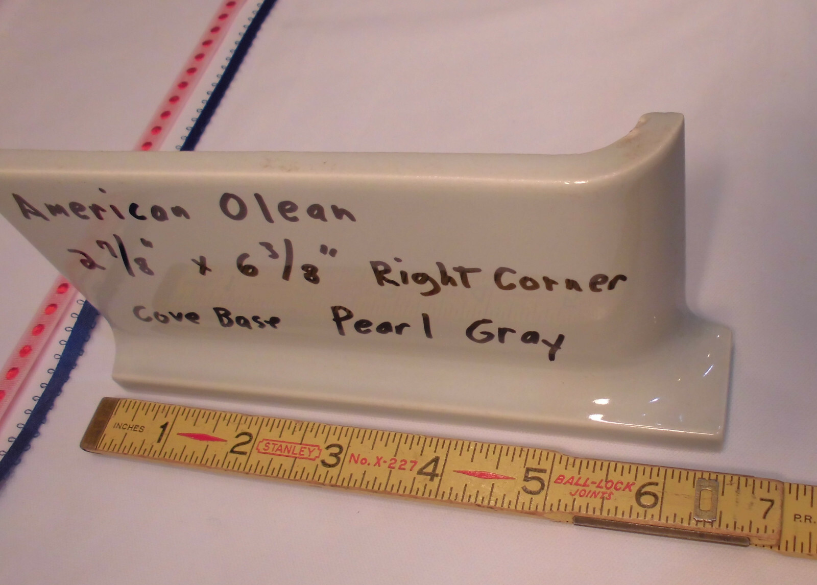 1 pc.*Gray* stack-tile-on-top cove/base, Ceramic Right Corner; American Olean