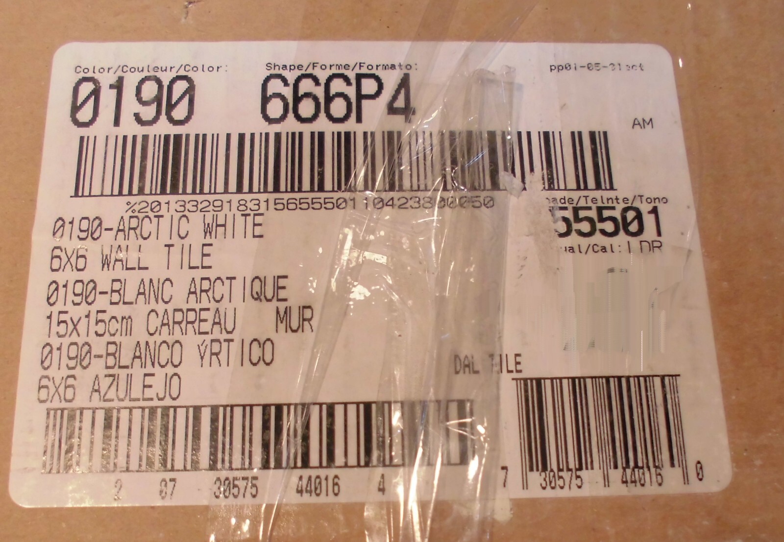1 pc. Daltile #190 Arctic White: Brilliant Glossy Ceramic Tile 6″ X 6″ NEW