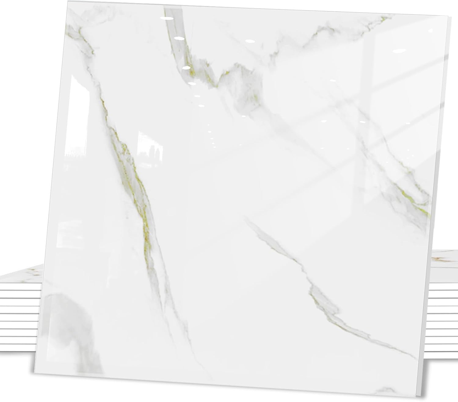 White w/ Gray & Gold Veins 12x12in Peel & Stick PVC Backsplash Tiles (10pcs)