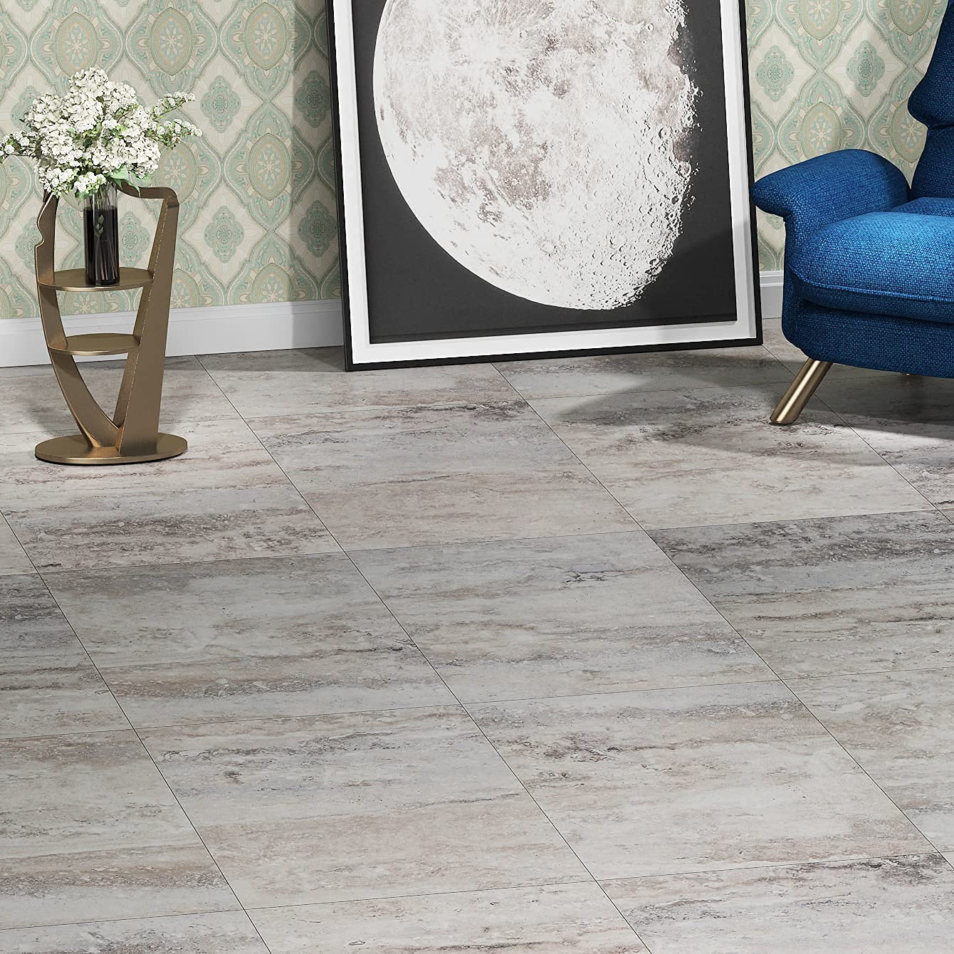 Waterproof Peel and Stick Floor Tile 12″X12″ Speckled Stone Vinyl Flooring Bathr