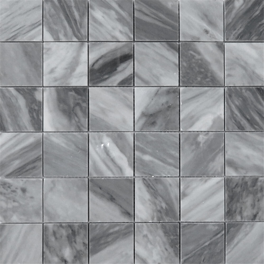 K25XP Bardiglio Gray Dark Grey Marble 2×2 Grid Square Mosaic Tile Polished