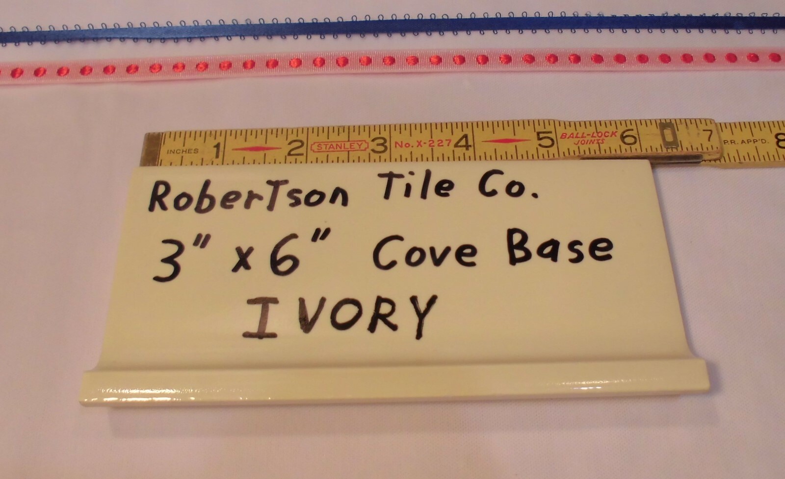 1 pc. Ivory – Yellow: Cove Base Ceramic Tile: Flat Top, Robertson Co. 3″ X 6″