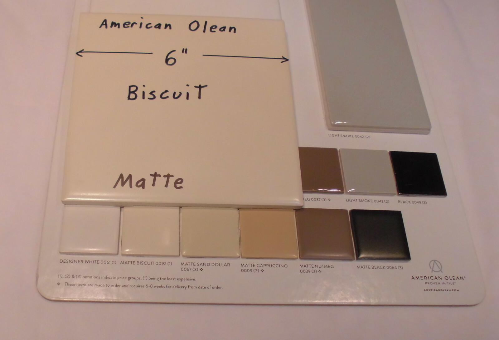 1 pc. 6″ X 6″ Ceramic Tile *Matte Biscuit* by American Olean “New Stock”