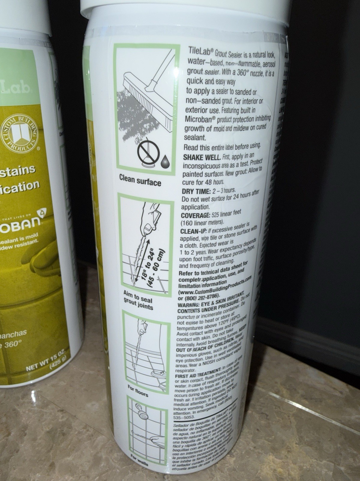 Grout Sealer w Microban TileLab 15 oz Aerosol Protects Grout Against Stains 3 PK