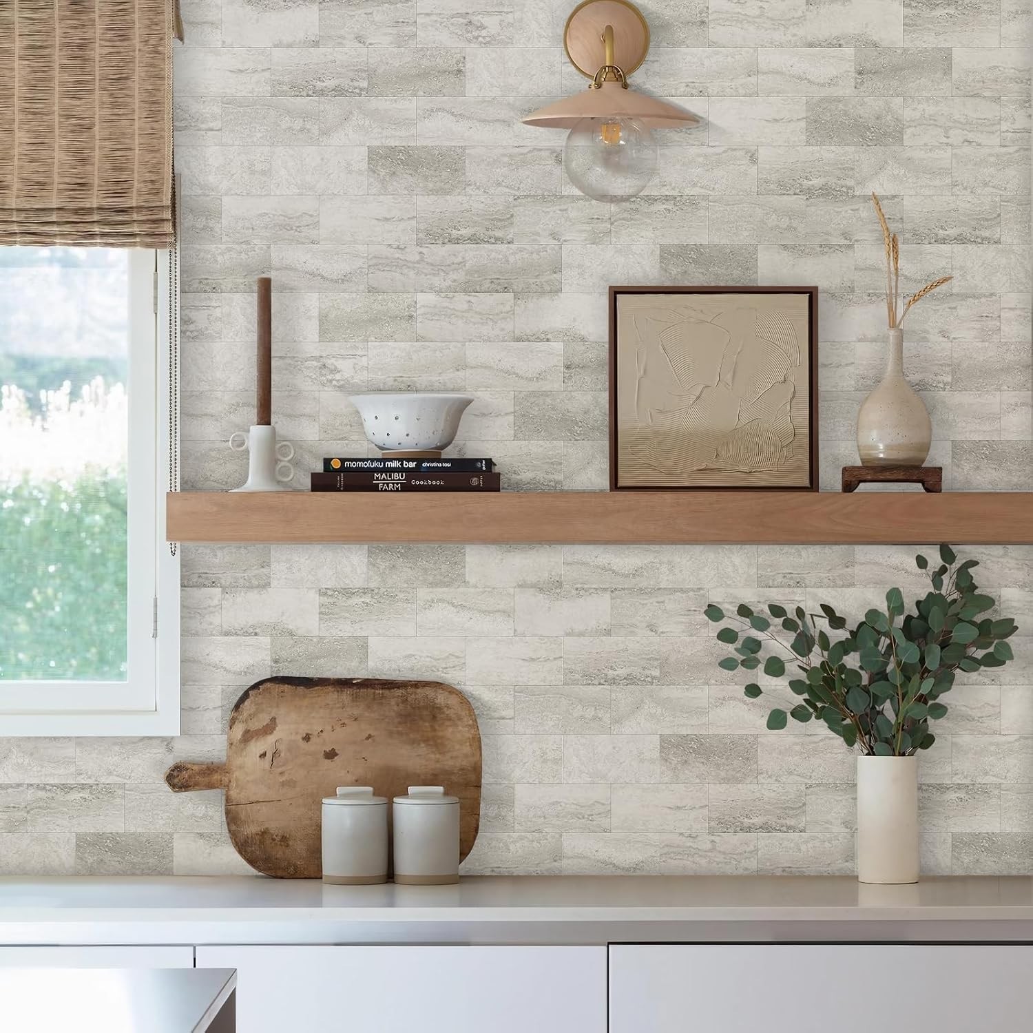 100-Piece Matt Beige Mixed Grey Slate Peel and Stick Backsplash Seamless Tile…