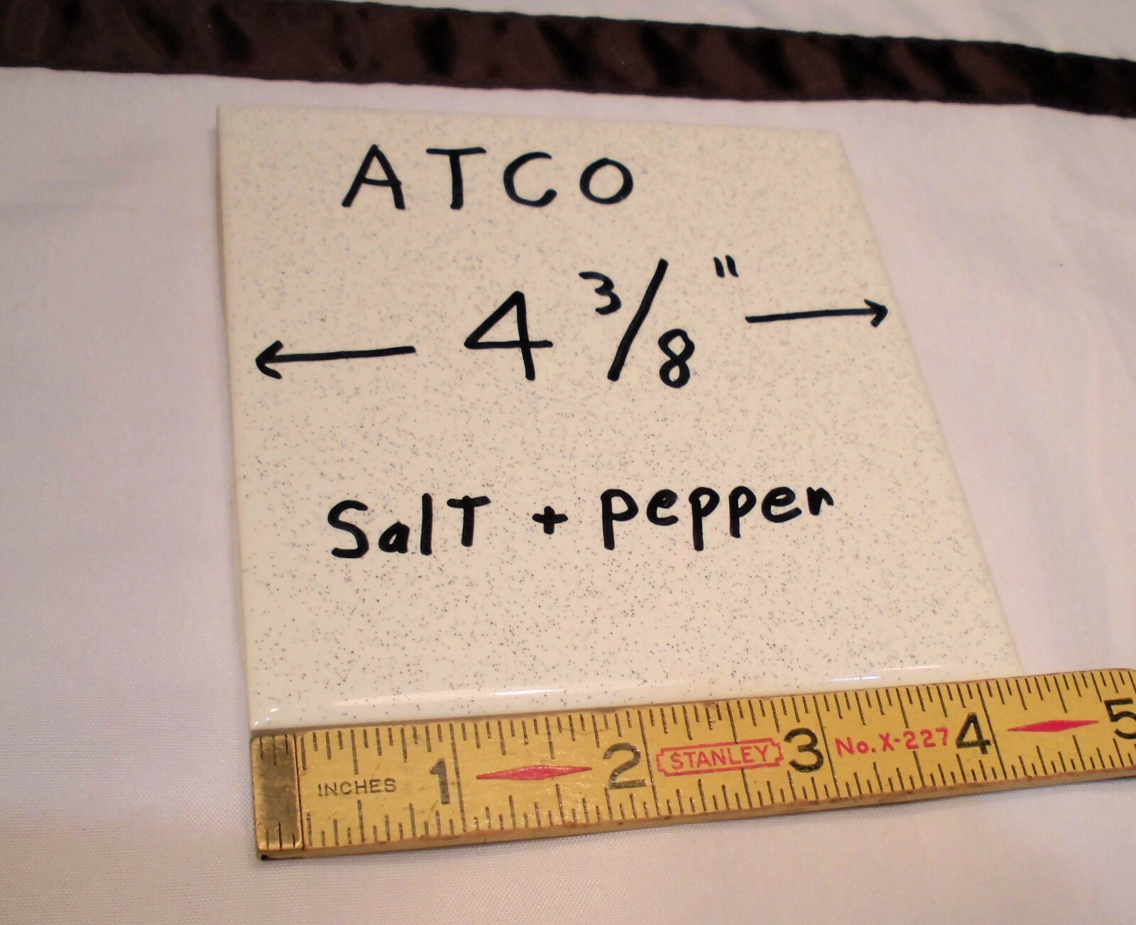 1 pc. Vintage 4-3/8″ Salt & Pepper Glossy Ceramic Tile by ATCO Made USA NEW