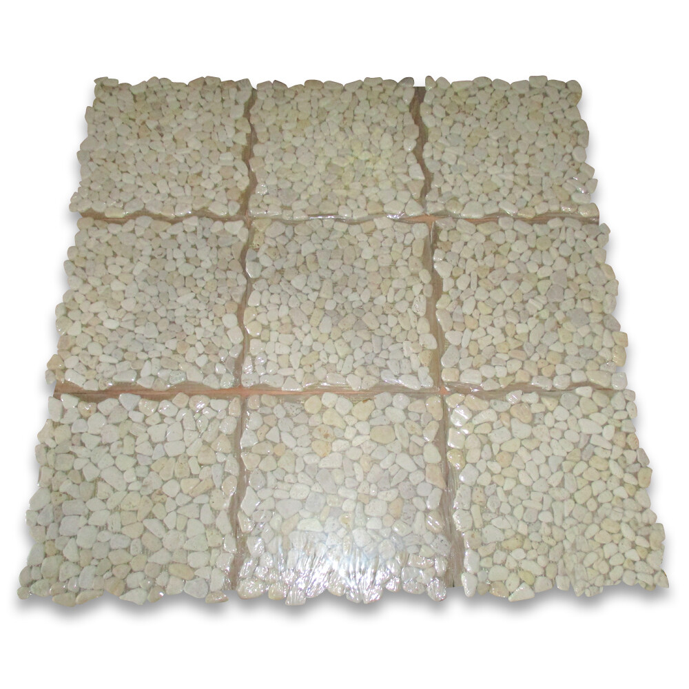 P63T Non Slip Shower Floor Tile Tumbled Pebble Stone Travertine Giallo