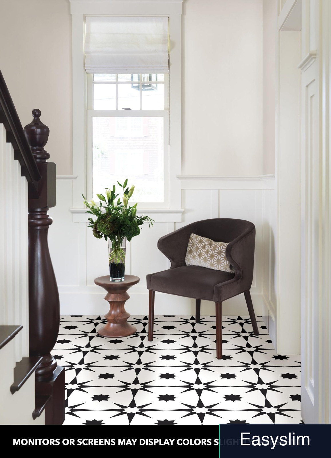 Black Peel and Stick Vinyl Floor Tiles 12×12 Geometric Pattern