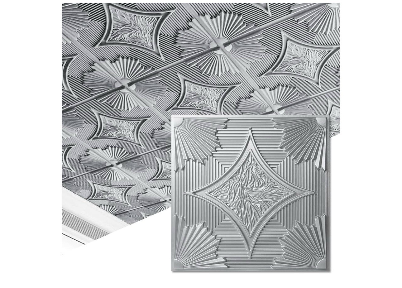 Art3d Drop Ceiling Tiles 24×24 in Argent Gold (12-Pack, 48 Sq.ft), 3D Wainscot