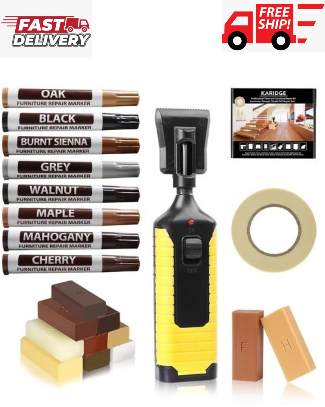 Laminate Vinyl Floor Repair Kit with Heat Pen, 11 Colors Hardwood Floor Wax W…
