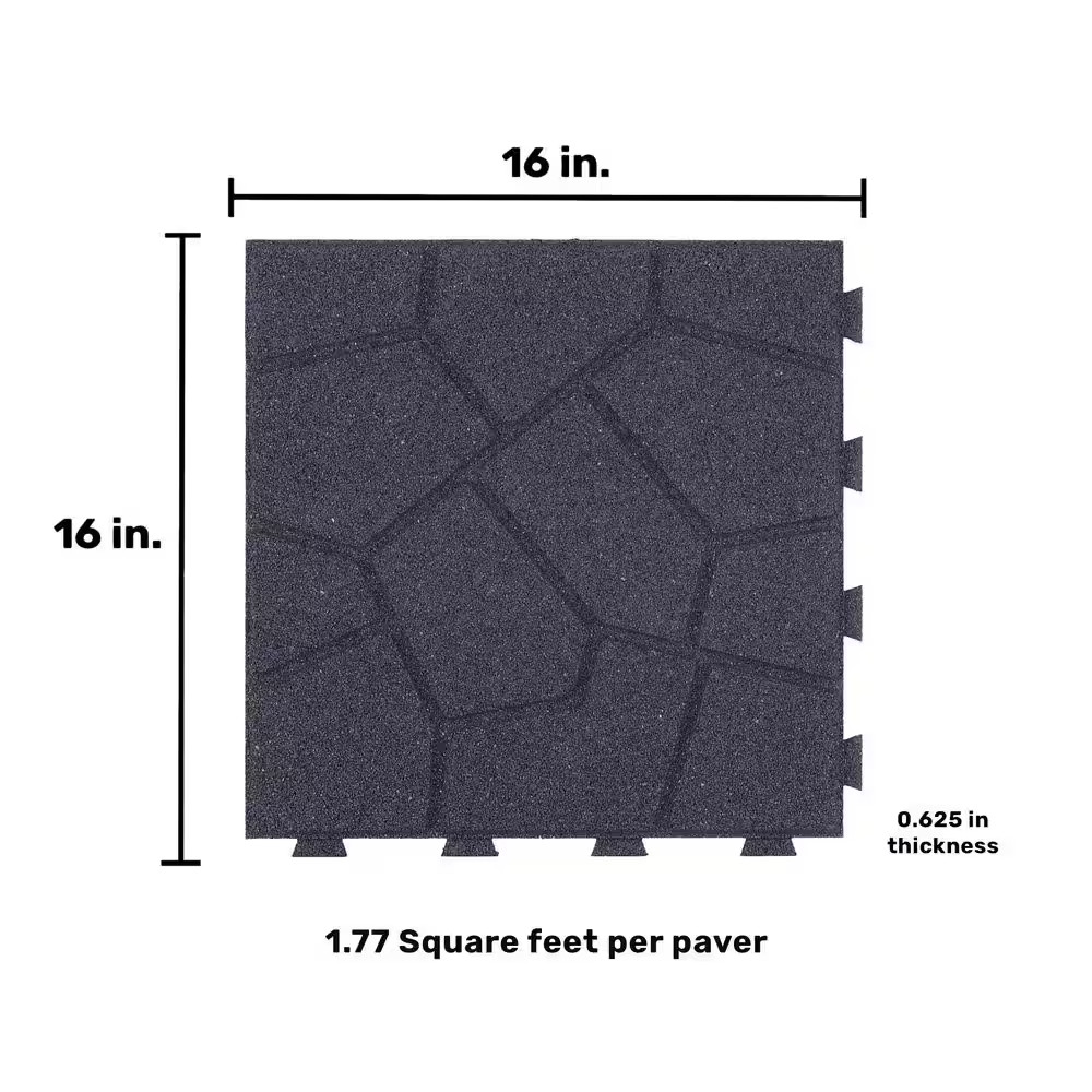 16 In. X 16 In. X 5/8 In. Gray Stone Smartloc Rubber Paver (9-Pack)