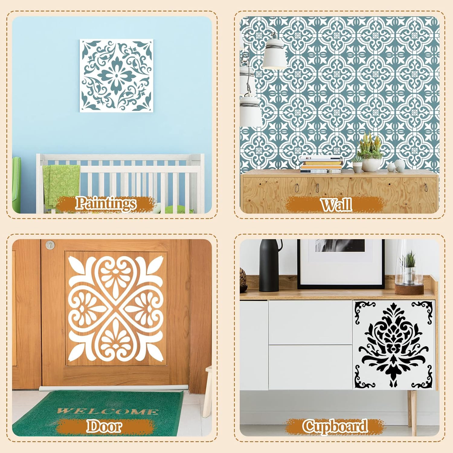 4 Pieces Reusable Tile Stencil Floor 12 X 12 Inches Wall Templates Tile Patte…