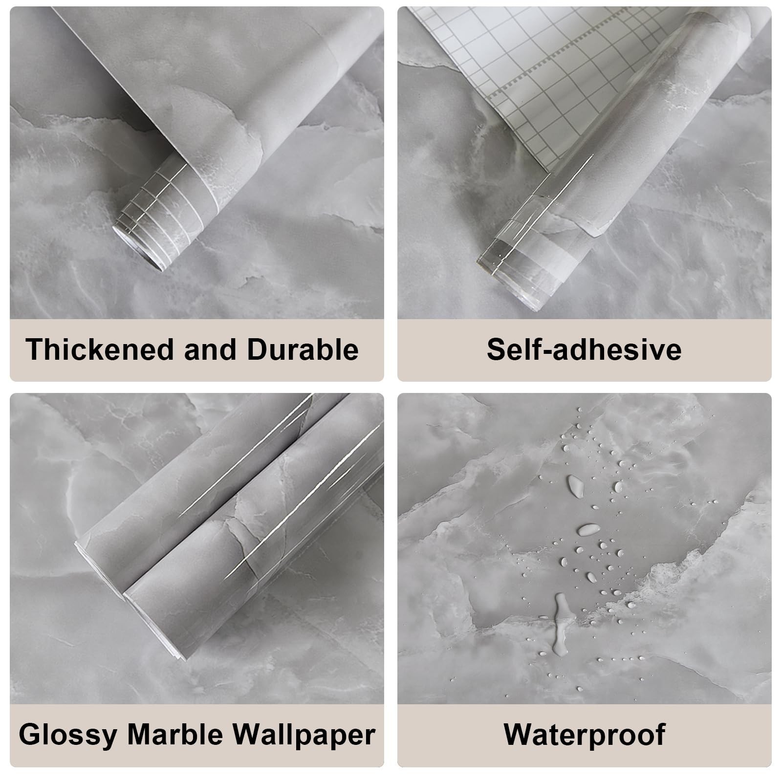 JSEVEM 24″×354″ Gray Marble Contact Paper for Countertops Grey White Cloud