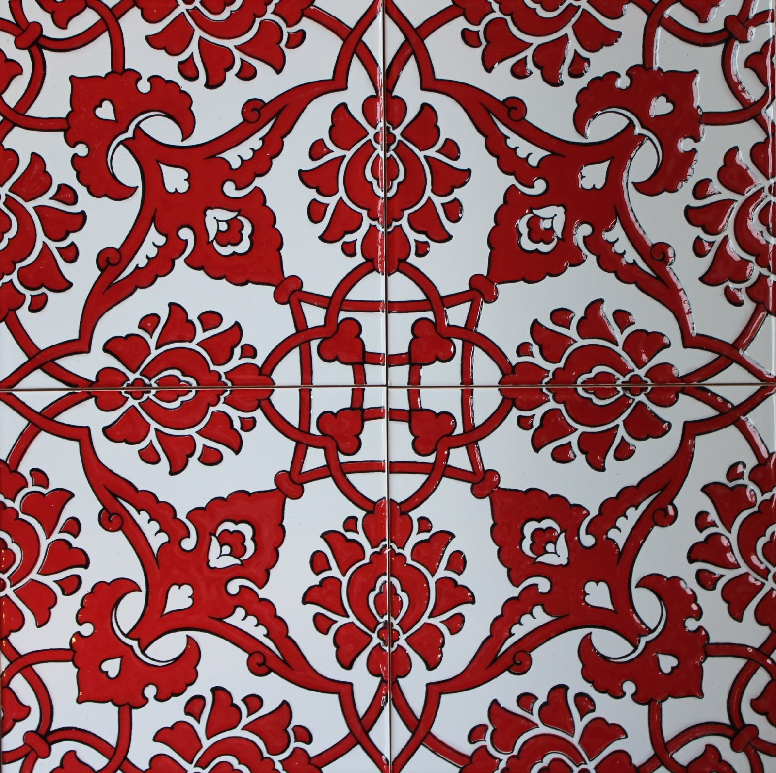 Set of 20 Red 8″x8″ Turkish Raised Iznik Carnation Floral Pattern Ceramic Tile