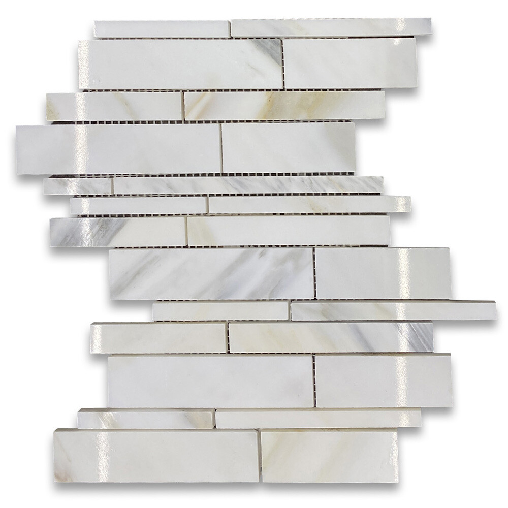 G78XP Calacatta Gold Calcutta Marble Random Strip Mosaic Tile Polished