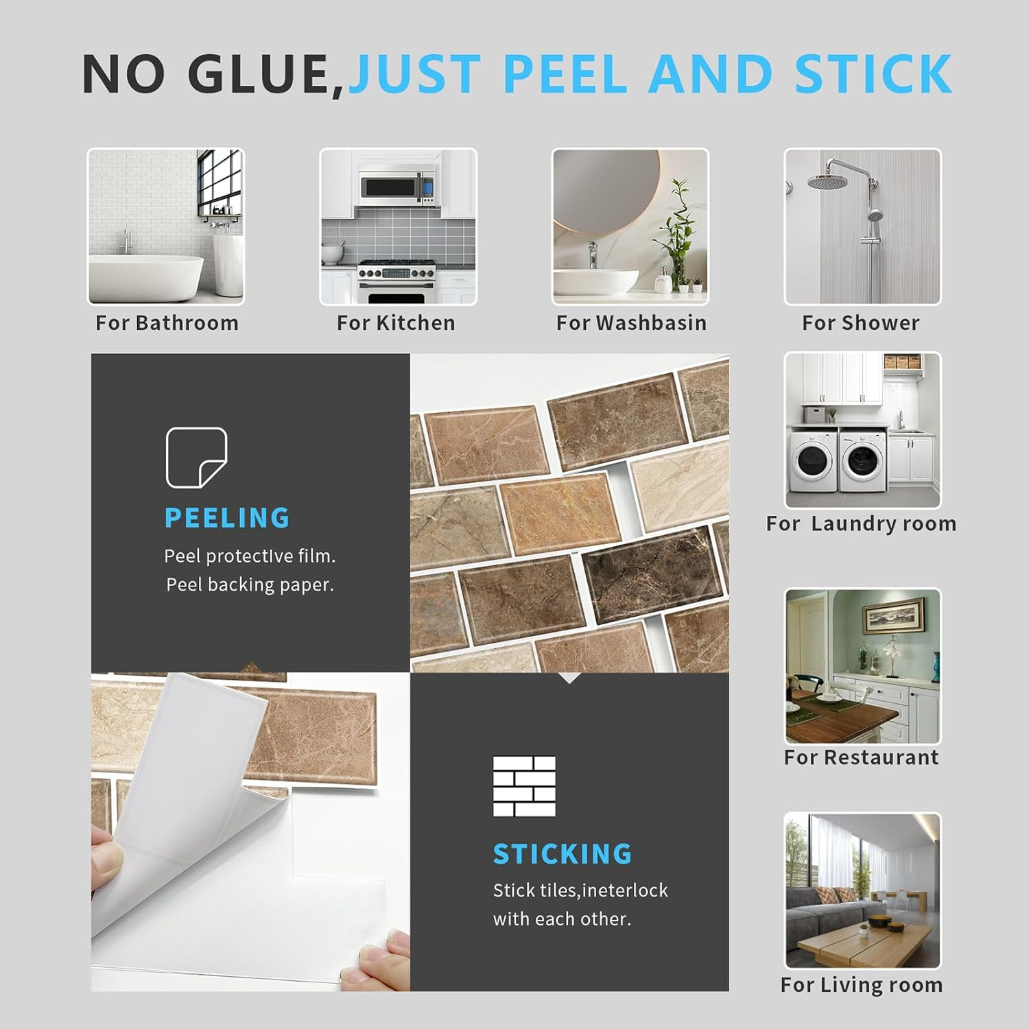 10-Sheet Stick on Backsplash for Kitchen,12″X12″ Peel and Stick Self Adhesive Wa
