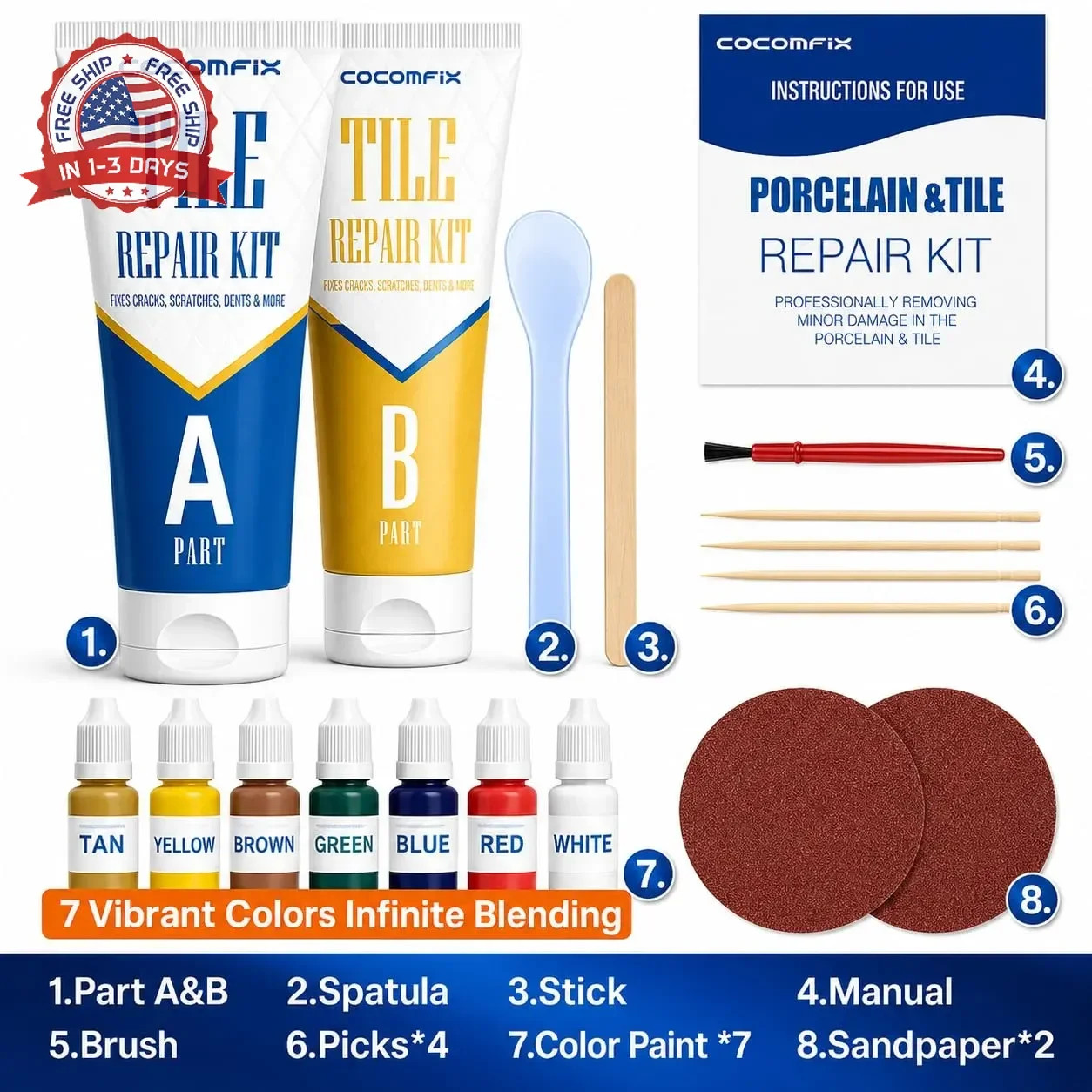 Tile Repair Kit, Ceramic Tile Chips & Cracks Repair Kit(Color Match), Porcelain