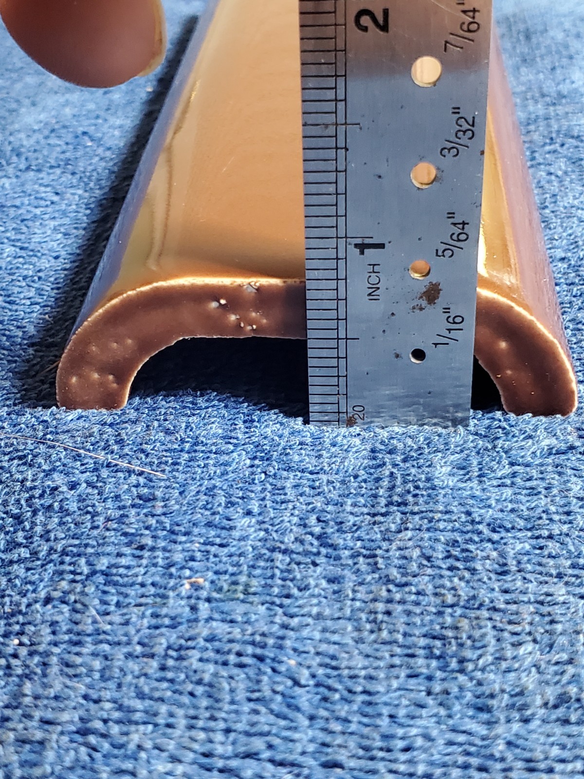 Vintage Double Radius Bullnose Ceramic Brown Tile 6 x 2-1/2″ SINGLE pc NOS
