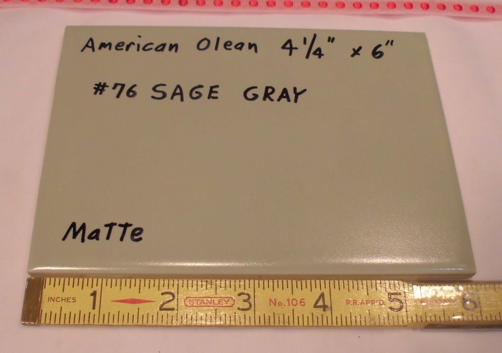 1 pc. Ceramic Matte Tile *Sage Gray* by American Olean 4-1/4″ X 6″ Green