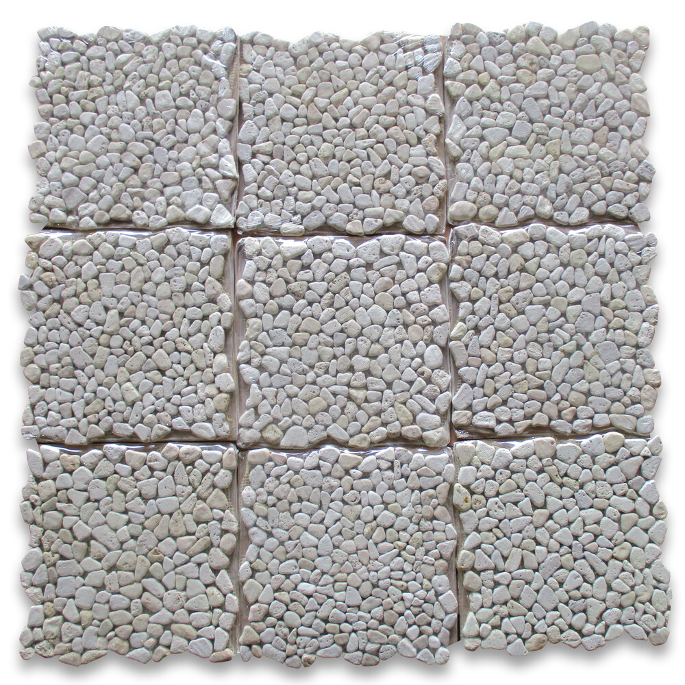 P63T Non Slip Shower Floor Tile Tumbled Pebble Stone Travertine Giallo