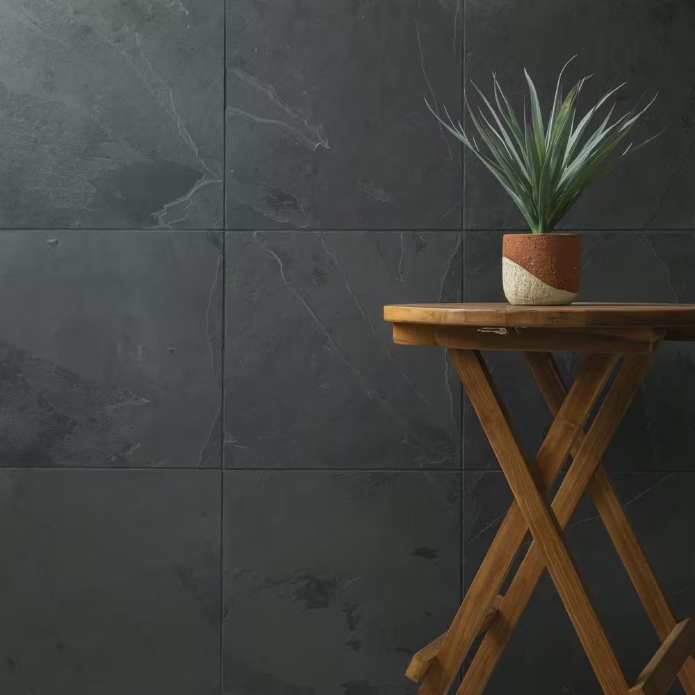 Montauk Black Slate Rectangle 18 In. X 36 In. Natural Textured Stone Look Floor