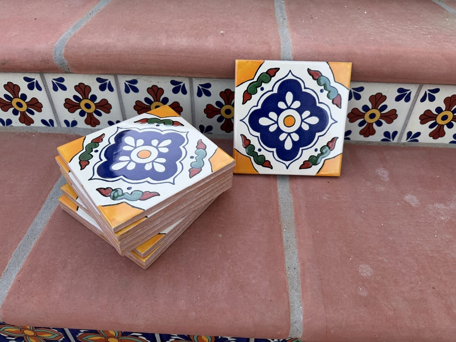 Floral Medallion Quatrefoil Talavera Tile 6” x 6” | Handmade Mexican Tile