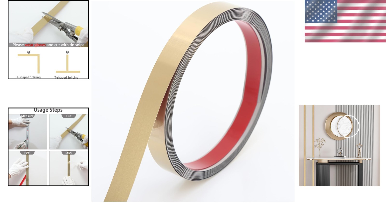 DIY Metal Molding Trim 20ft Brushed Gold Self-Adhesive for Easy Installation