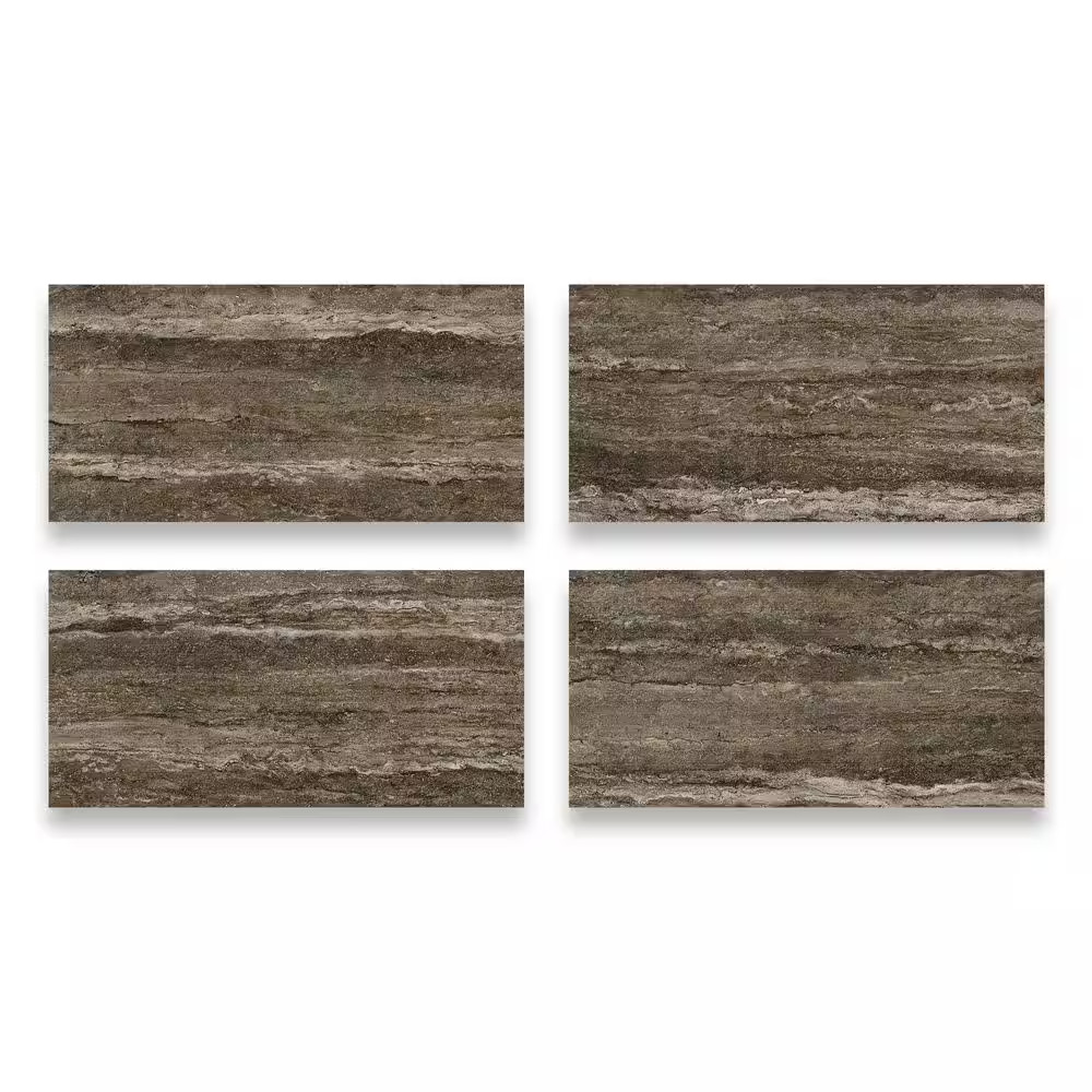 American Travertine Titanium 24 In. X 48 In. Chiseled 3D Porcelain Large Format