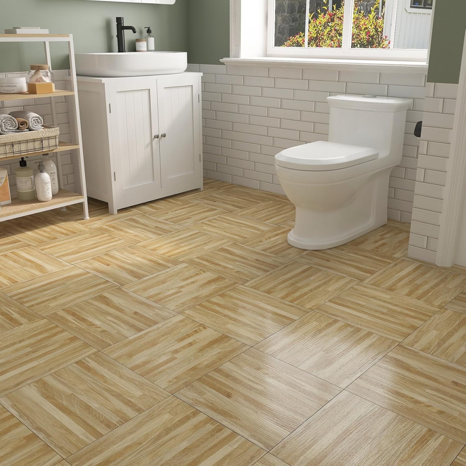 Light Brown Wood Flooring Planks Peel and Stick Floor Tile Wood Plank Beige T…