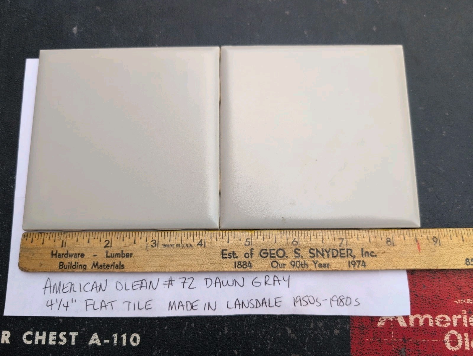 2 pc NOS American Olean Tile 4-1/4″ Dawn Gray #72 Matte Satin 1950s 1960s 1970s