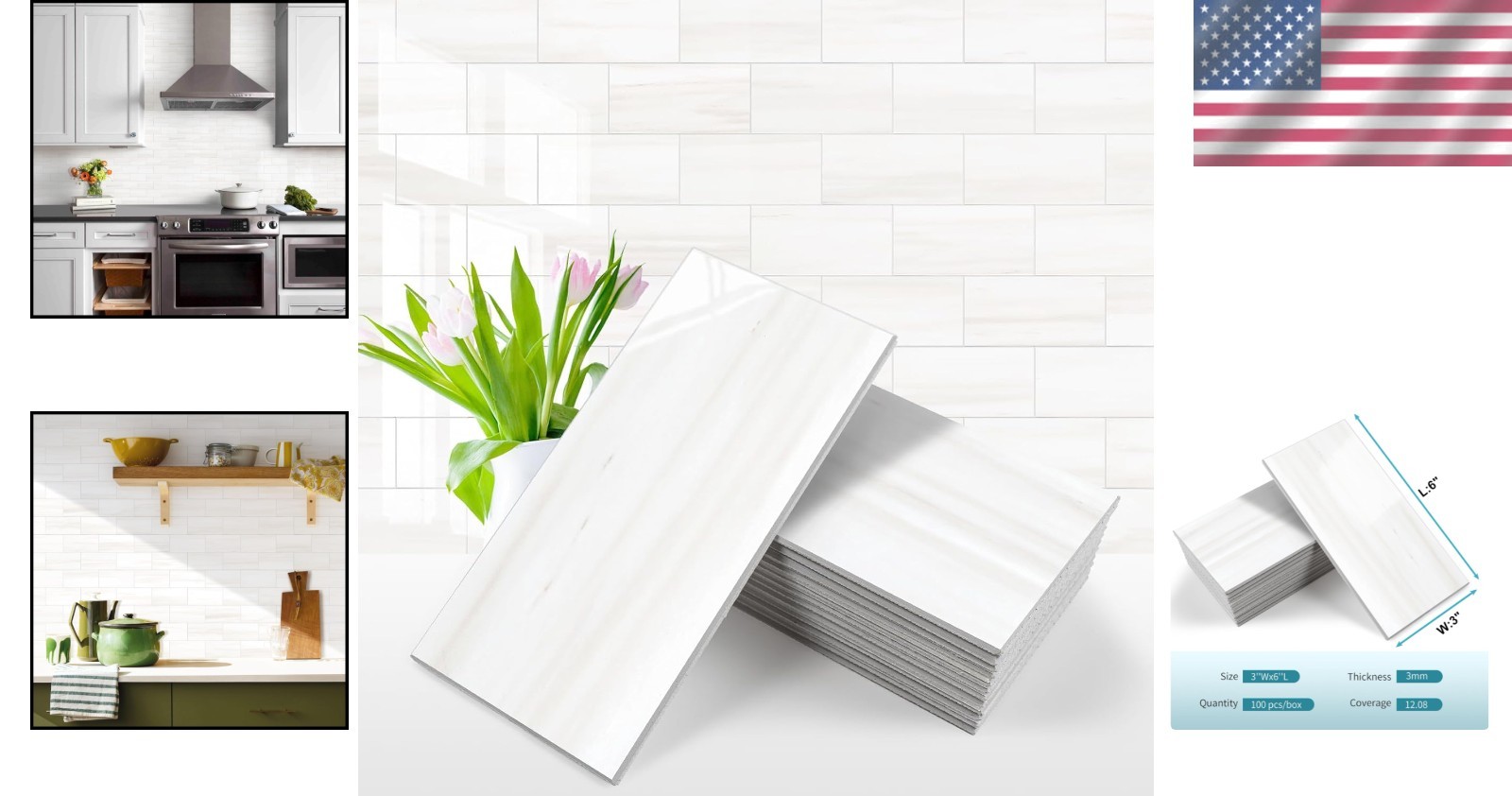 Geometric 3”x6” PVC Peel and Stick Tile – 100 Pieces for Easy DIY Backsplash