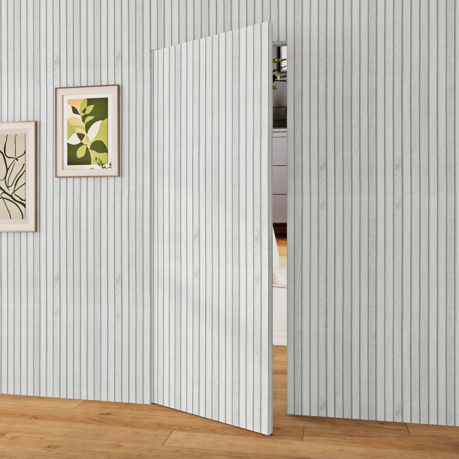 Off White Beadboard Wallpaper Peel and Stick Faux Wood Slat Wall Paneling for…